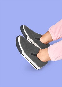 Girl's feet png gray sneakers mockup studio shot