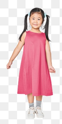 Asian girl in pink dress png full body mockup in studio