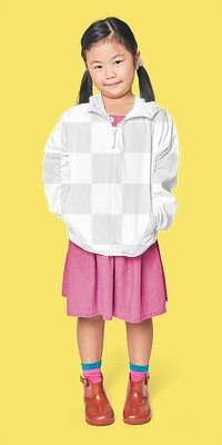 Girl's png jacket full body mockup in studio