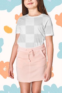 Woman wearing png t-shirt mockup and pink skirt