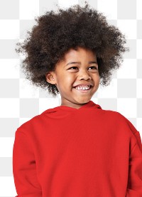 Black boy in red hoodie png mockup studio shot