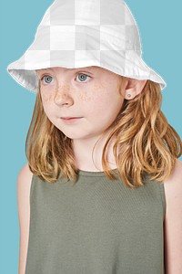 Bucket hat mockup png on girl model