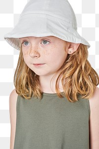 Girl wearing bucket hat png mockup
