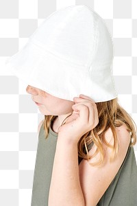 Girl wearing bucket hat png mockup