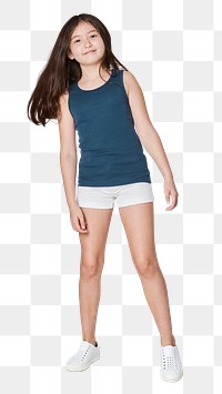 Girl's blue tank top png full body mockup