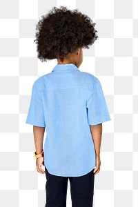 Png black boy wearing blue shirt mockup