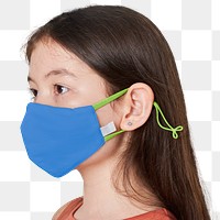 Png girl wearing blue face mask mockup