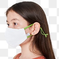 Png girl wearing white face mask mockup