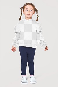 Girl wearing hoodie mockup png in studio