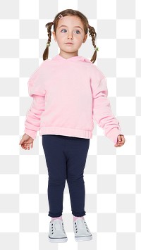 Png little girl wearing hoodie mockup