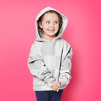 Girl wearing hoodie mockup png in studio