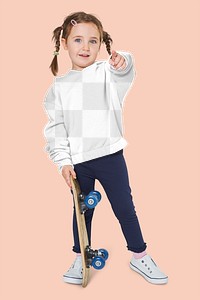 Girl wearing hoodie mockup png in studio