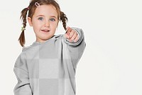 Girl wearing hoodie mockup png in studio