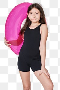 Girl wearing swimwear png mockup holding a inflatable tube