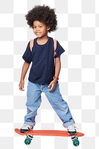 Boy in casual wear png mockup on a skateboard