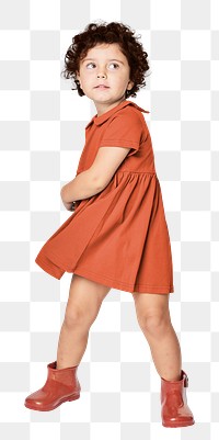 Girl wearing orange dress png full body mockup