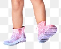 Girl with pink glitter rain boots png mockup studio shot