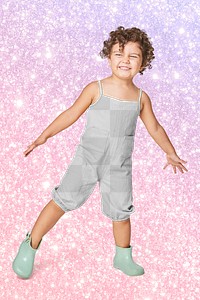 Sleeveless jumpsuit png mockup on a kid model