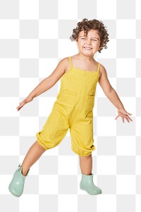Png girl in yellow sleeveless jumpsuit mockup