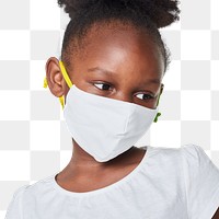 Png girl wearing white face mask mockup