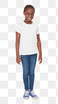 Black girl's casual white t shirt png mockup in studio