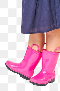 Girl with blue rain boots png mockup studio shot