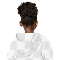 Girl wearing hoodie mockup png in studio