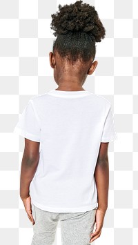Black girl&#39;s casual t shirt png mockup back view in studio 