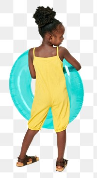 Back view black girl png jumpsuit with swim ring