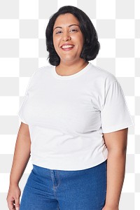 Plus size white t-shirt and jeans apparel png mockup women&#39;s fashion