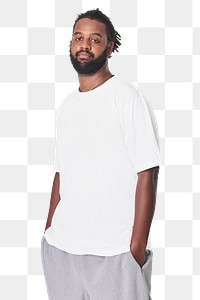 Men&#39;s white t-shirt mockup png fashion shoot in studio