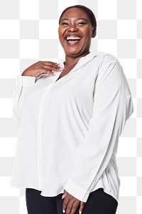 Plus size women’s white shirt mockup png