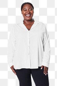 Plus size women’s white shirt mockup png