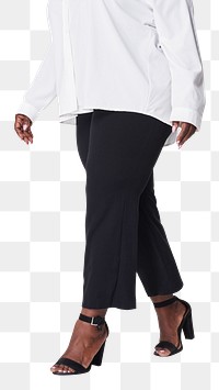 Women&#39;s white shirt black pants plus size fashion png mockup