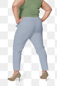 Plus size png apparel green top and blue pants back facing mockup