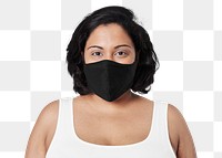 Woman wearing face mask mockup png due to covid-19 protection