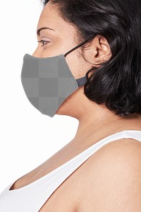 Woman wearing face mask mockup png due to covid-19 protection