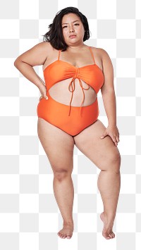 Plus size orange swimsuit png apparel mockup women's fashion