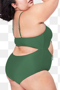 Size inclusive png green swimsuit apparel mockup model facing side