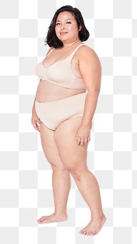 Png women&#39;s beige lingerie plus size apparel mockup body positivity shoot