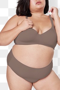 Plus size png model brown lingerie apparel mockup