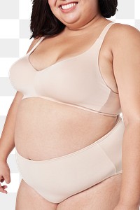 Png women's plus size fashion beige lingerie apparel mockup