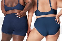 Body positivity png curvy woman navy blue lingerie mockup back facing