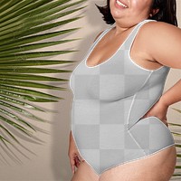 Plus size png apparel swimsuit mockup studio shot