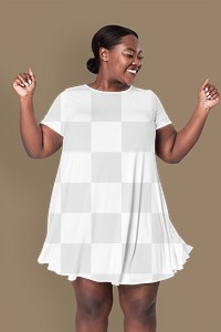 Plus size model white dress apparel mockup png