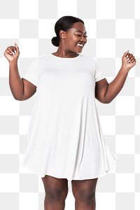 Attractive curvy woman white dress png mockup apparel studio shoot