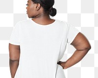 Png woman facing backward white dress plus size apparel fashion mockup
