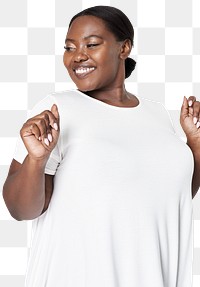 Plus size model white dress closeup apparel mockup png