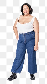 Plus size white tank top and jeans apparel png mockup women&#39;s fashion