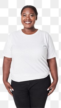 Plus size white t-shirt and jeans apparel png mockup studio shot